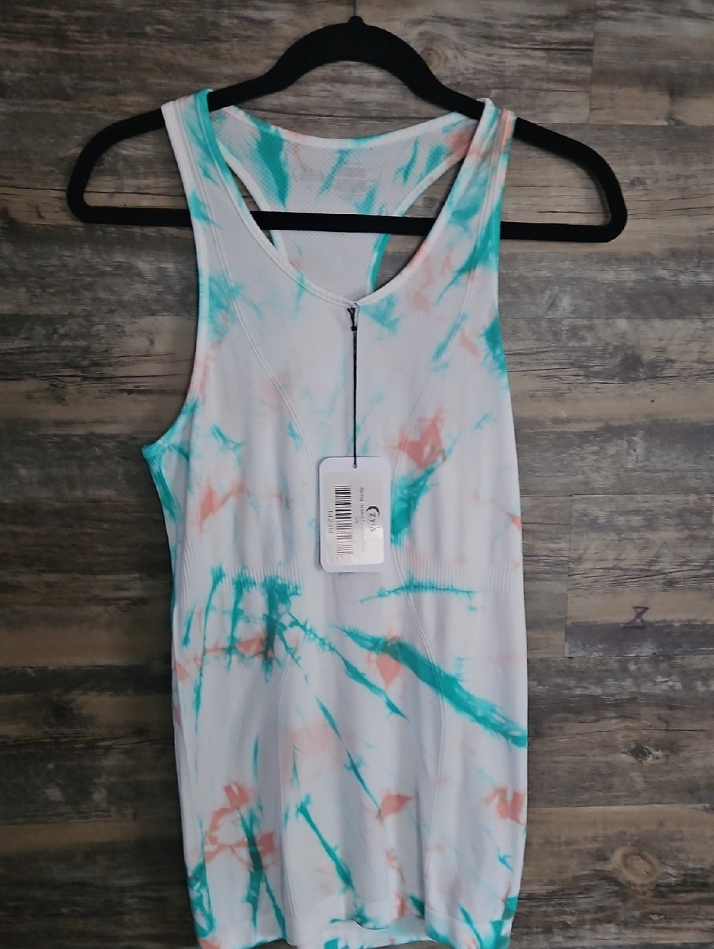 Women’s Tie-Dye Racerback Tank Top - White with Teal & Coral Accents